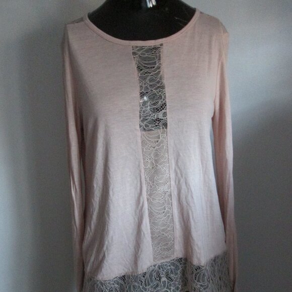 BCBG MAXAZRIA bare pink rayon lace trim tunic top - Picture 1 of 9